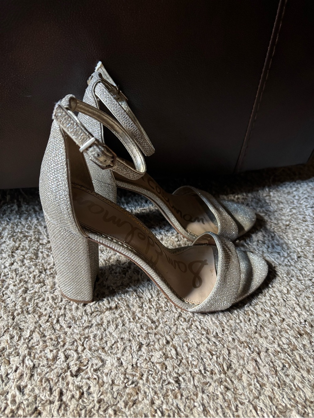Sam Edelman Sparkle Silver Block Heel Ankle Strap Sandals